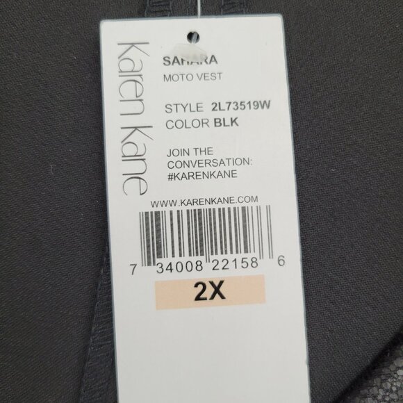 Karen Kane Vest Womens Plus 2X Blue Denim Black Faux Leather Moto Made in USA - Picture 7 of 14